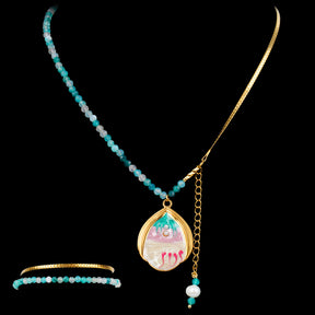 CHICCHOK Bohemian Enamel Ocean Beaded Necklace & Bracelet Set | Asymmetric Star Moon Pendant | Summer Beach Resort Y2K Jewelry