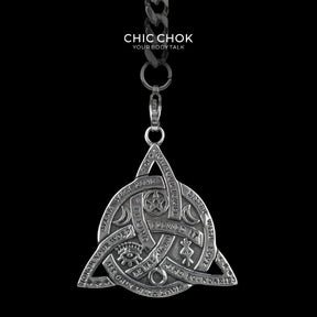 CHICCHOK "Lunar Shackle" Celtic Triquetra Pendant Stainless Steel Y-Necklace | Wiccan Rune & Pentagram Drop Chain | Dark Occult Gothic Streetwear Jewelry