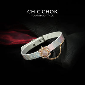 CHIC CHOK Rose crystal flower necklace – dazzling leather choker, Baroque punk style jewelry - CHICCHOK - Choker