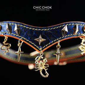 CHICCHOK Astral Sequence Zodiac Choker Collection | Custom Genuine Cowhide & Snakeskin Collar | 12 Astrology Tarot Heavy Metal Neckwear