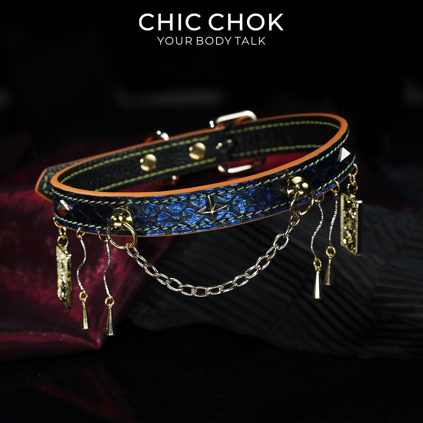 CHICCHOK Astral Sequence Zodiac Choker Collection | Custom Genuine Cowhide & Snakeskin Collar | 12 Astrology Tarot Heavy Metal Neckwear