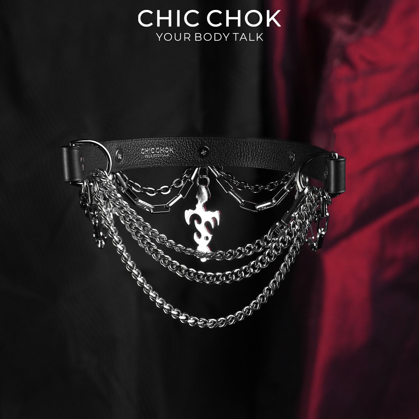 CHICCHOK Gothic Stigmata Choker | Top-Grain Genuine Leather Hollow Flame Pendant Necklace | Cyber Wasteland Industrial Collar