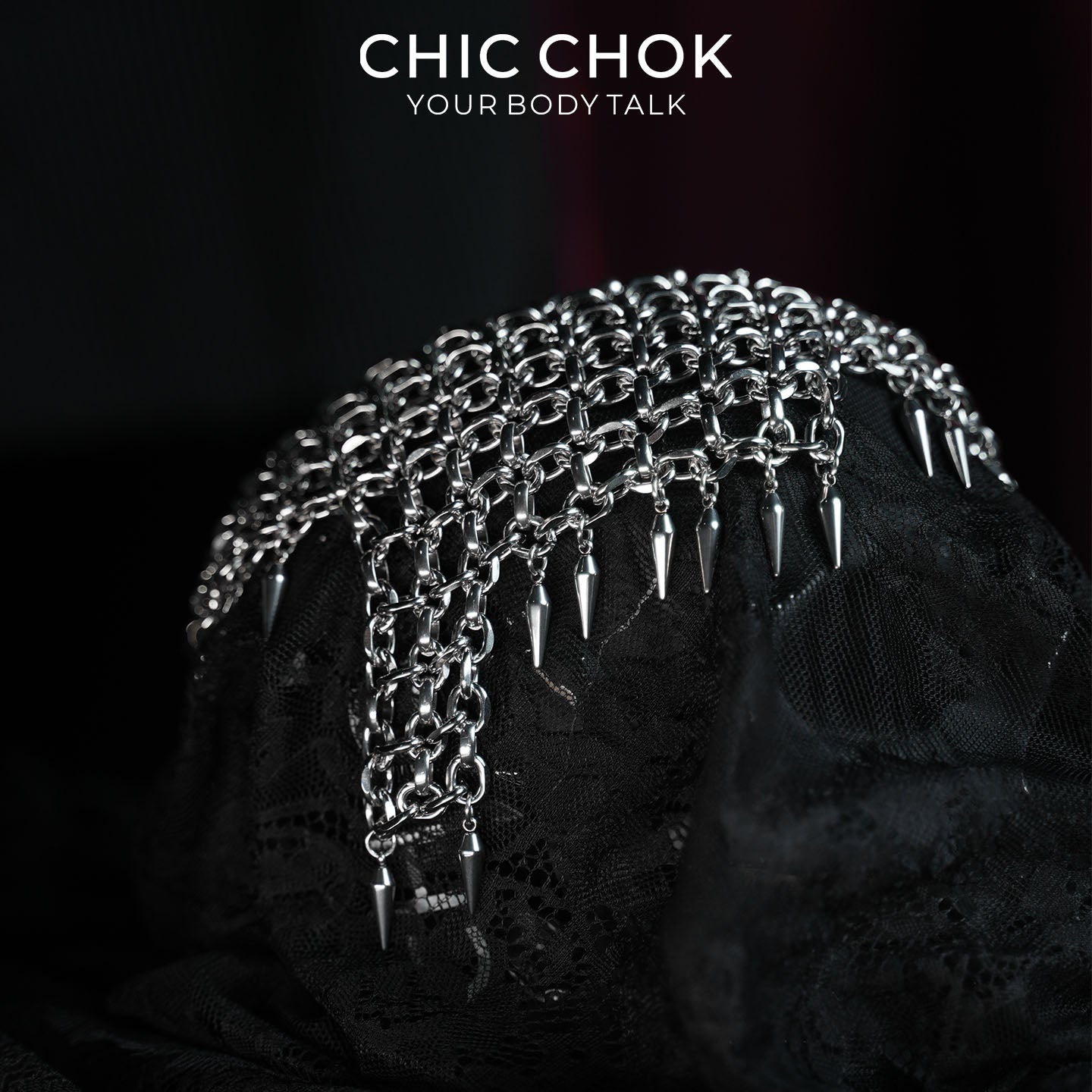 CHICCHOK Eternal Night Shackle Song Chainmail Necklace | Gothic Heavy Stainless Steel Spike Choker | Subversive Techwear Industrial Body Armor Collar for Sensitive Skin