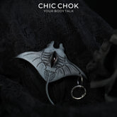 CHICCHOK Abyssal Eye Manta Genuine Leather Pendant | Gothic Glass Eye Keychain | Dark Surrealist Ocean Cyber Punk Bag Charm