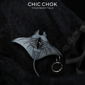CHICCHOK Abyssal Eye Manta Genuine Leather Pendant | Gothic Glass Eye Keychain | Dark Surrealist Ocean Cyber Punk Bag Charm