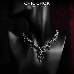 CHICCHOK Crimson Tears Prison Heart Necklace | Gothic Heavy Stainless Steel Thorns Choker | Y2K Cyberpunk Industrial Barbed Wire Link Chain Collar for Sensitive Skin