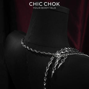 CHICCHOK Cinder Pact | Gothic Flaming Spiked Choker | Asymmetrical Body Chain Drape