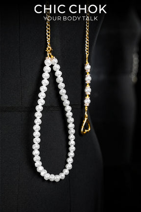 CHICCHOK Pearl Letter Leash Choker | Shell Pearl Gold Cuban Chain Necklace | Gothic Baroque Luxury Body Jewelry