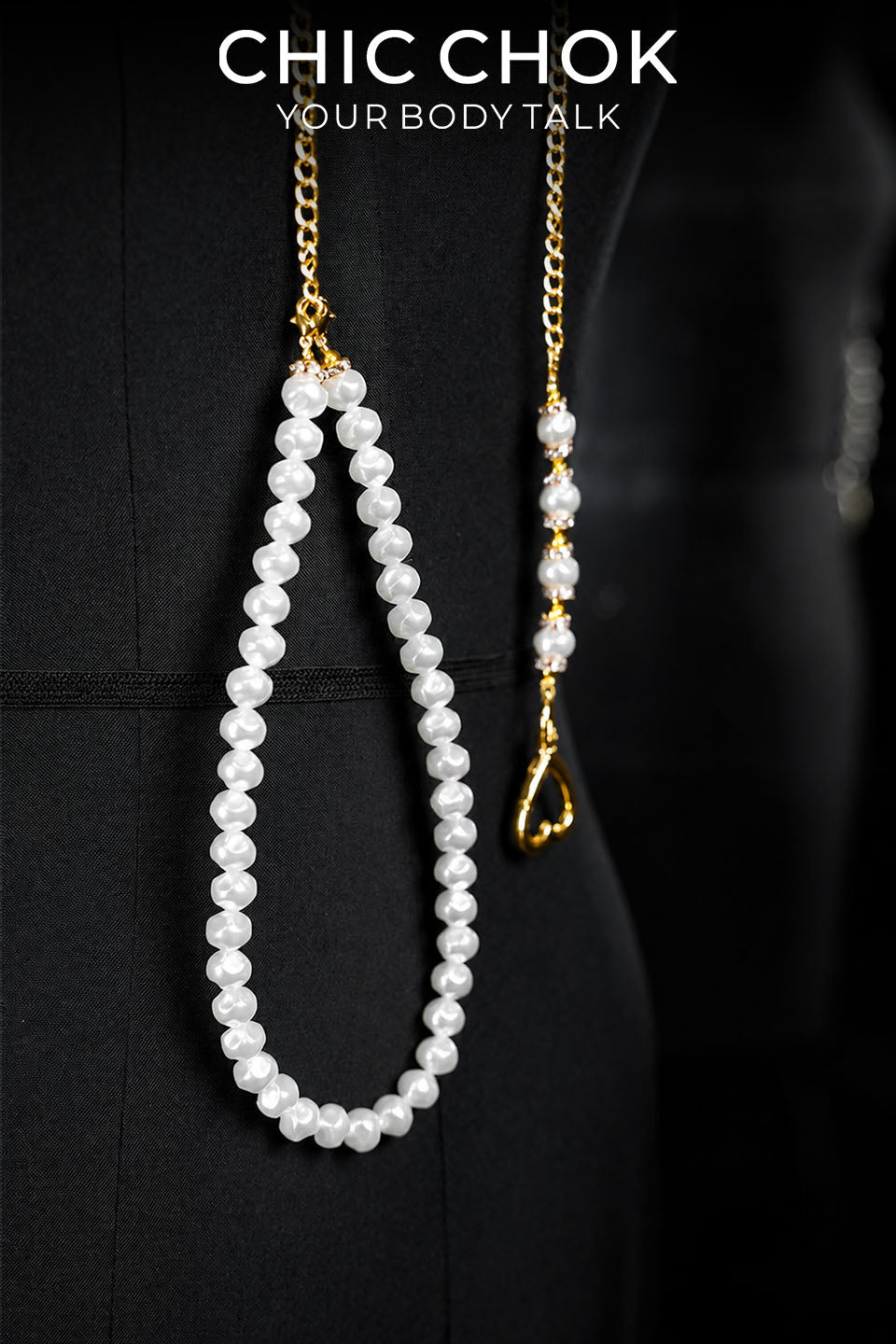 CHICCHOK Pearl Letter Leash Choker | Shell Pearl Gold Cuban Chain Necklace | Gothic Baroque Luxury Body Jewelry