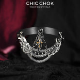 CHICCHOK Stigmata Echo Genuine Leather Choker | Gothic Cross Fringe Collar | Luxury Baroque Subversive Body Armor