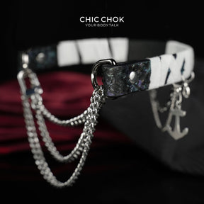 CHICCHOK "Shipwreck Echo" Hand-Wrapped Bandage Snakeskin Choker | Layered Stainless Steel Anchor Chain | Dark Siren Pirate Subculture Neckwear