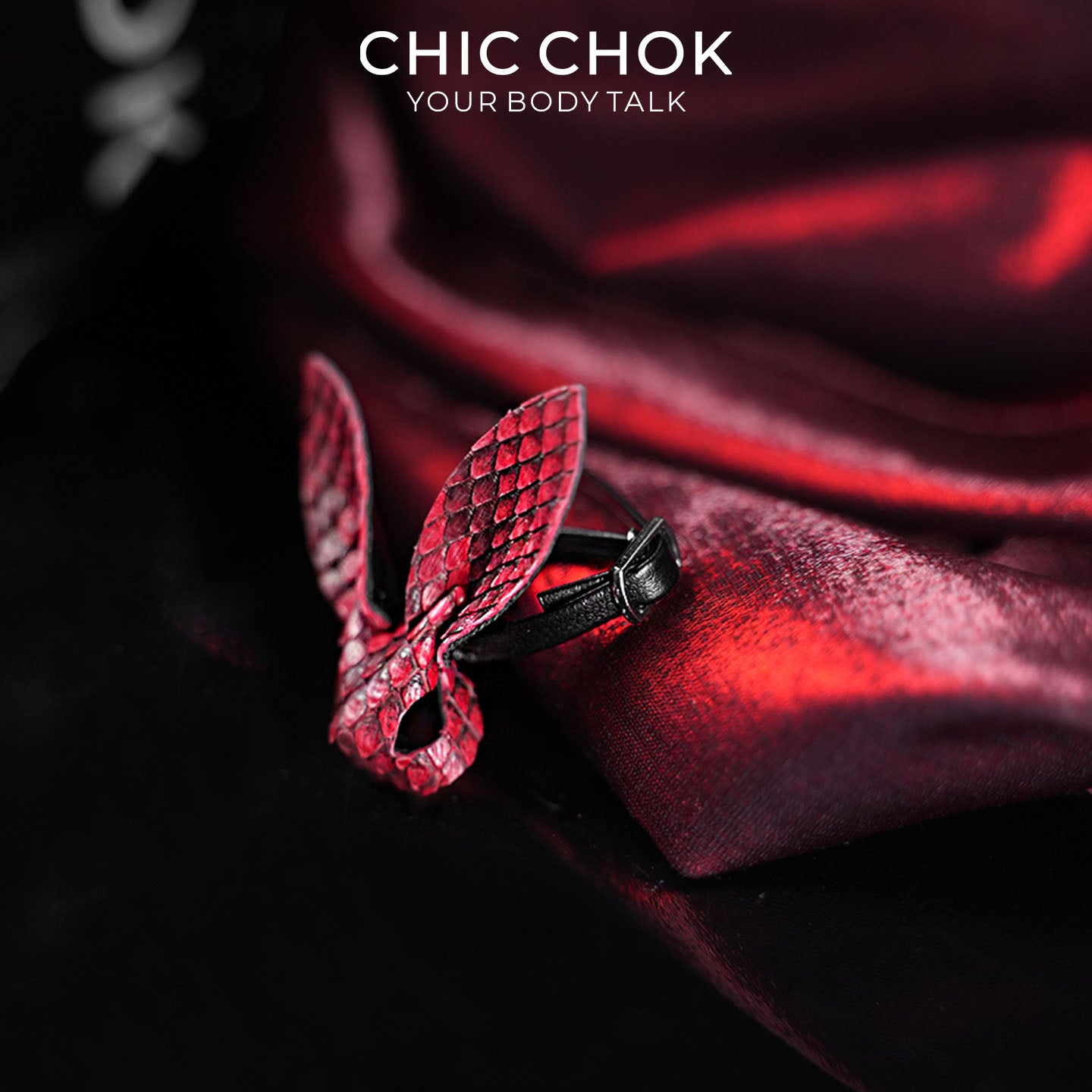 CHICCHOK Crimson Viper Rabbit Ring | Genuine Burgundy Snakeskin Statement Ring | Vampire Goth Leather Jewelry