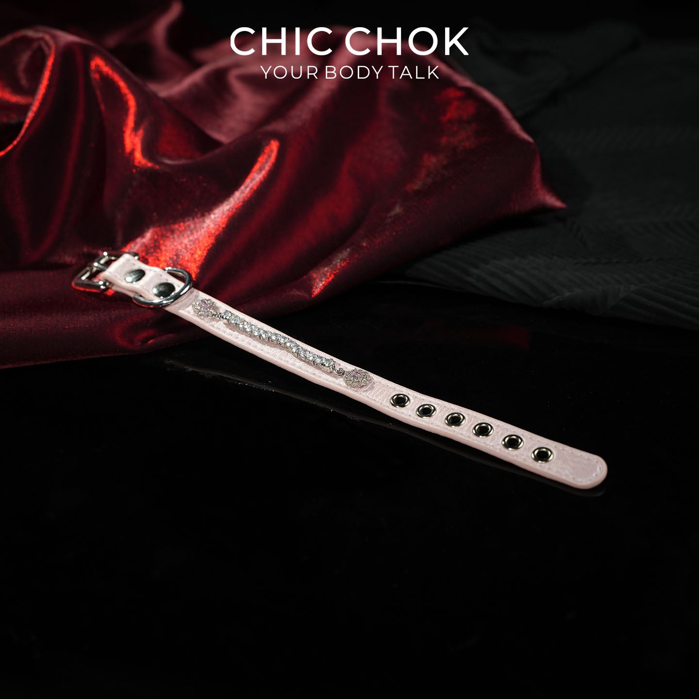 CHICCHOK Starfall Pink Corner Satin Bracelet | Gothic Glossy Pink Rhinestone Cuff | Coquette Y2K Pastel Goth Subversive Choker Wristband for Sensitive Skin