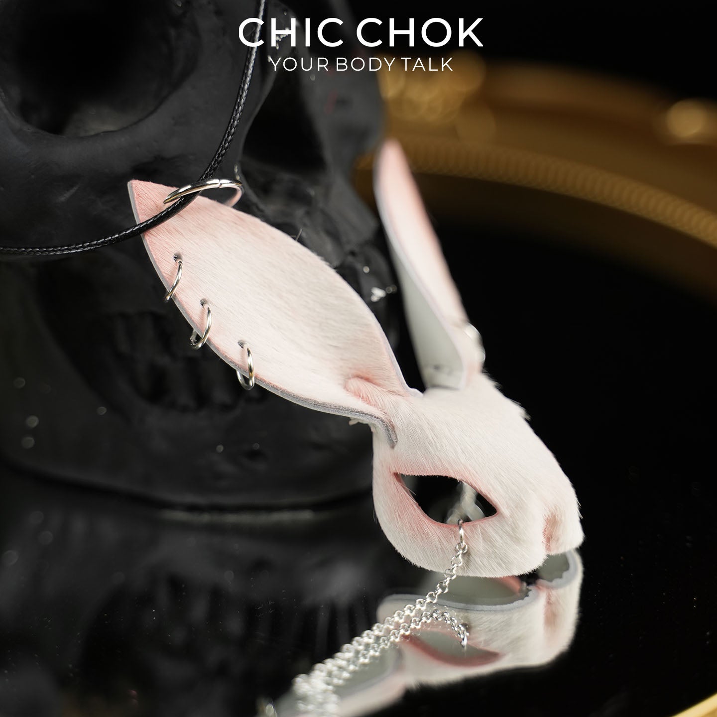 CHICCHOK Twin Shadow Rabbits | Matte Black Genuine Leather Dark Pendant | Gothic Cross-Sword Rune Accessory