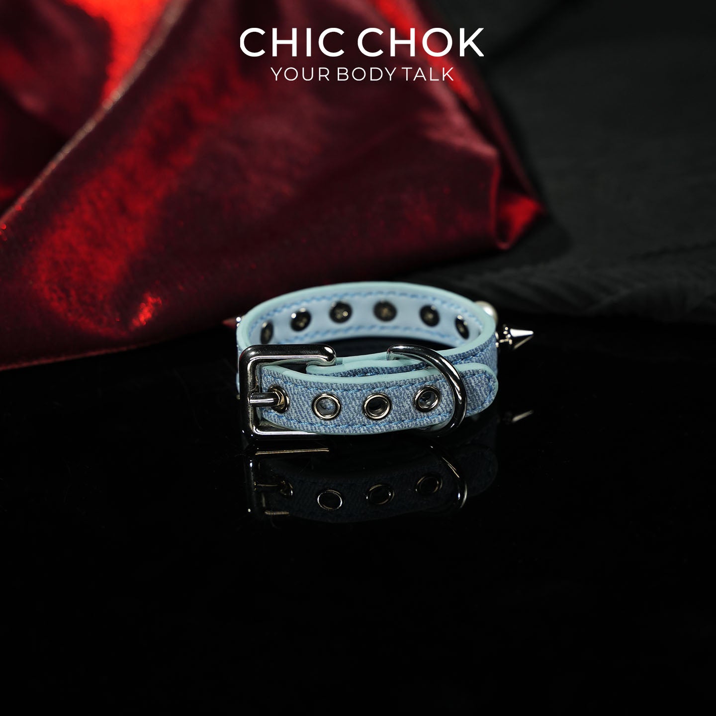 CHICCHOK Hidden Edge Denim Spiked Pearl Bracelet | Gothic Light Blue Washed Canvas Cuff | Y2K Cyberpunk Punk Rock Metal Studded Wristband for Sensitive Skin