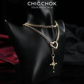 CHICCHOK Starlight Crucifix Y-Lariat Necklace | Gold Plated Jesus Cross Choker | Luxury Gothic Baroque Subversive Jewelry
