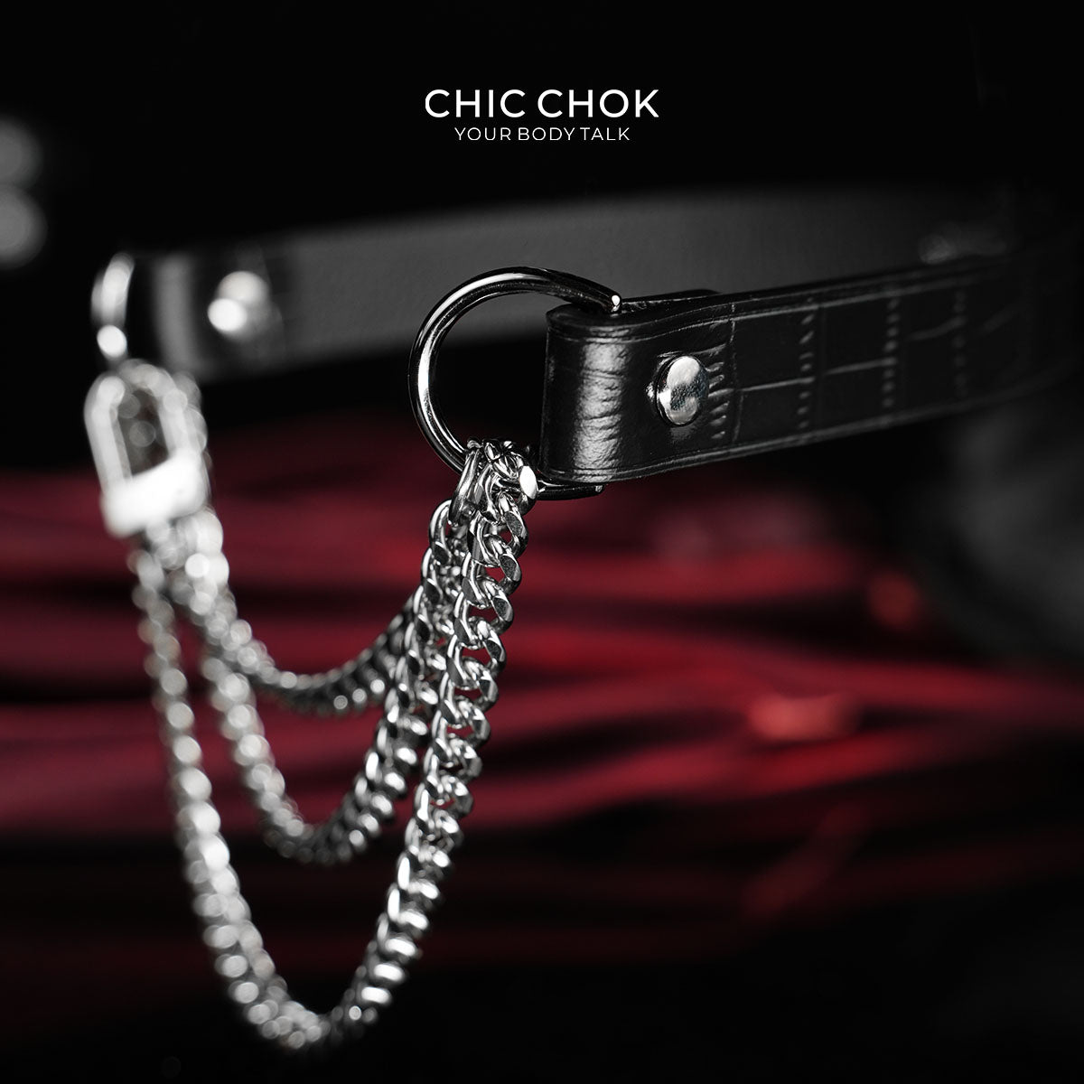 CHICCHOK "The Asphyxia" Croc-Embossed Leather Choker | Triple Layered Stainless Steel Chains | Dark Luxury Heavy Metal Neckwear
