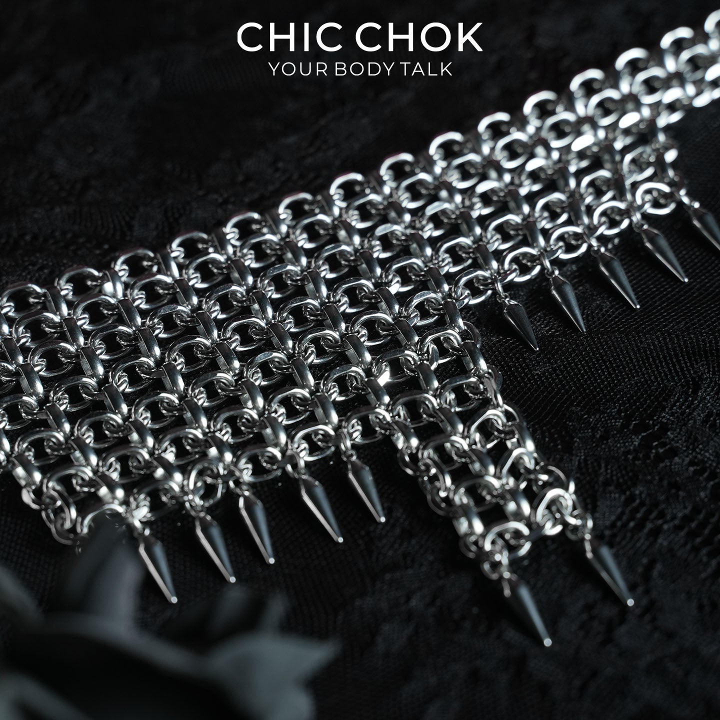 CHICCHOK Eternal Night Shackle Song Chainmail Necklace | Gothic Heavy Stainless Steel Spike Choker | Subversive Techwear Industrial Body Armor Collar for Sensitive Skin