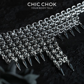CHICCHOK Eternal Night Shackle Song Chainmail Necklace | Gothic Heavy Stainless Steel Spike Choker | Subversive Techwear Industrial Body Armor Collar for Sensitive Skin