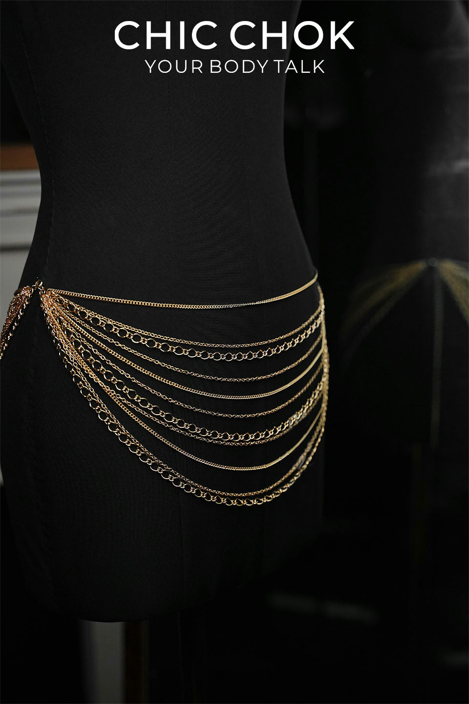 CHICCHOK Golden Wave Mesh Body Chain | 3-Way Multi-Wear Silver Cuban Link Harness | Gothic Luxury Beachwear Festival Waist Back Jewelry