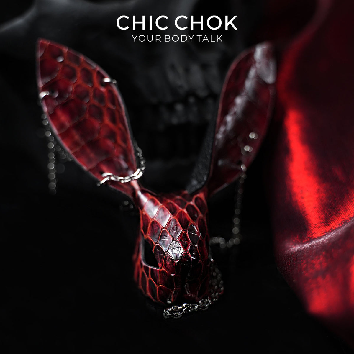 CHICCHOK Crimson Viper Rabbit | Genuine Burgundy Snakeskin Charm | Vampire Goth Bunny Pendant