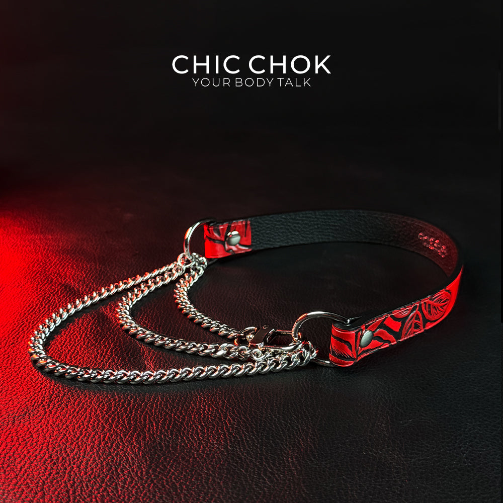 CHICCHOK [Breathless] Pulling Fashion and Fun Choker(Black and Red Pattern)
