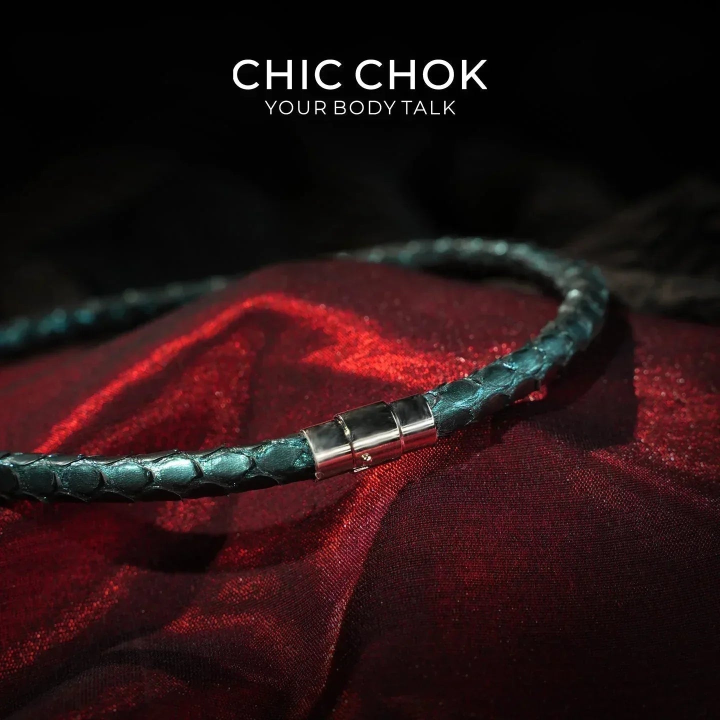 CHIC CHOK The Orchid’s Gaze Teal Snake-Texture Collar with Silent Bell Pendant - CHICCHOK - Choker