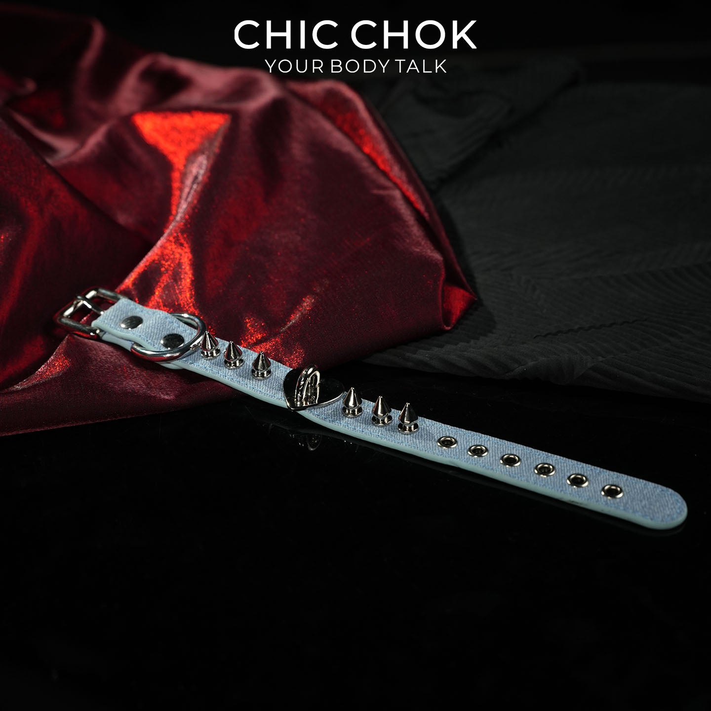 CHICCHOK Blues Prison Oath Denim Bracelet | Gothic Distressed Blue Washed Canvas Cuff | Y2K Cyberpunk Double Strap Studded Wristband Body Armor