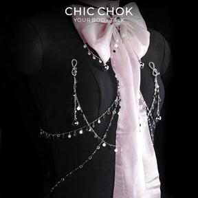 CHICCHOK Starfall Covenant Pastel Pink Body Chain | Shimmering Bowknot Chest Harness | Gothic Lolita Subversive Kawaii Jewelry