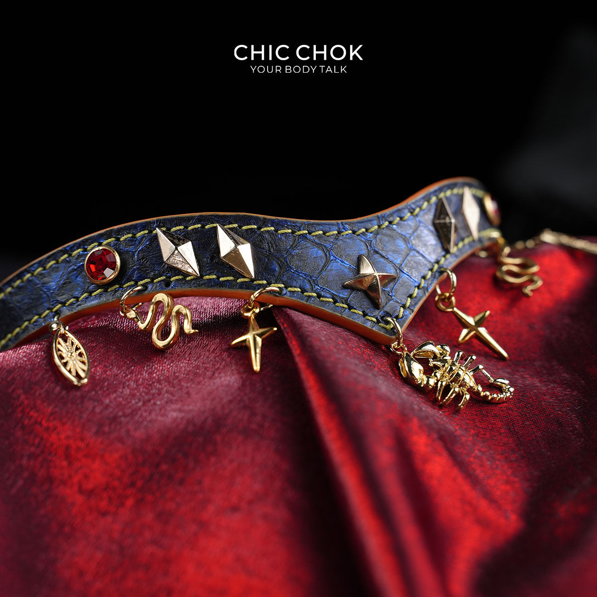 CHICCHOK Astral Sequence Zodiac Choker Collection | Custom Genuine Cowhide & Snakeskin Collar | 12 Astrology Tarot Heavy Metal Neckwear