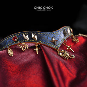 CHICCHOK Astral Sequence Zodiac Choker Collection | Custom Genuine Cowhide & Snakeskin Collar | 12 Astrology Tarot Heavy Metal Neckwear