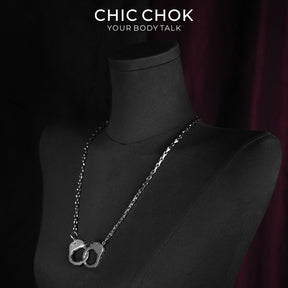 CHICCHOK Unbound Dual Rings Handcuff Necklace | Detachable Stainless Steel Double Layer Choker | Subversive Y2K Industrial Punk Multi-Wear Y-Lariat Chain Jewelry for Sensitive Skin
