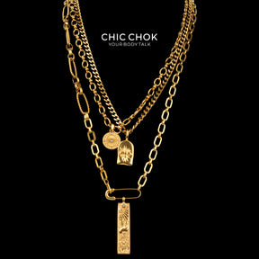 Collana a strati Capricorno con medaglia a stella e catena in oro CHICCHOK | Catena cubana vintage a 3 livelli | Tarocchi, moneta zodiacale e ciondolo a stella in rilievo, gioielli astrologici