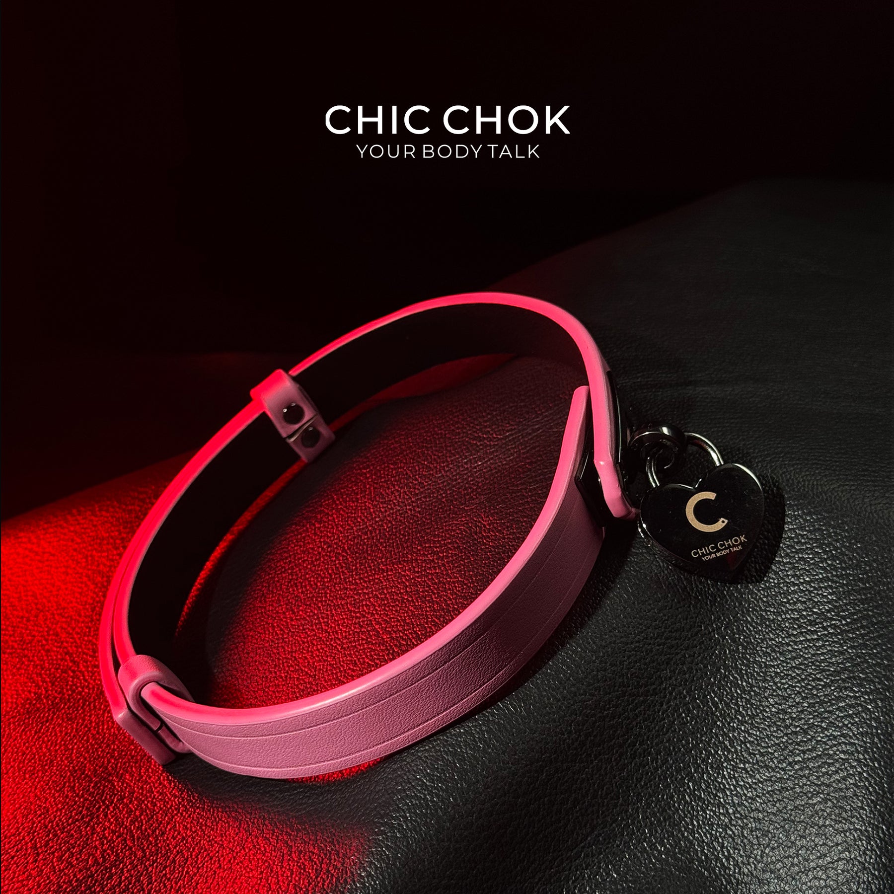 CHICCHOK [Lil Greedy] Fashion Necklace - Women's Pink And Black Adjustable Leather Choker With Front-Closure
