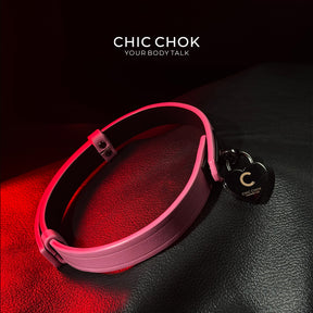 CHICCHOK [Lil Greedy] Fashion Necklace - Women's Pink And Black Adjustable Leather Choker With Front-Closure