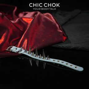 CHICCHOK Mist Isle Covenant Denim Spiked Bracelet | Gothic Light Blue Washed Canvas Cuff | Y2K Cyberpunk Heavy Metal Studded Wristband Body Armor