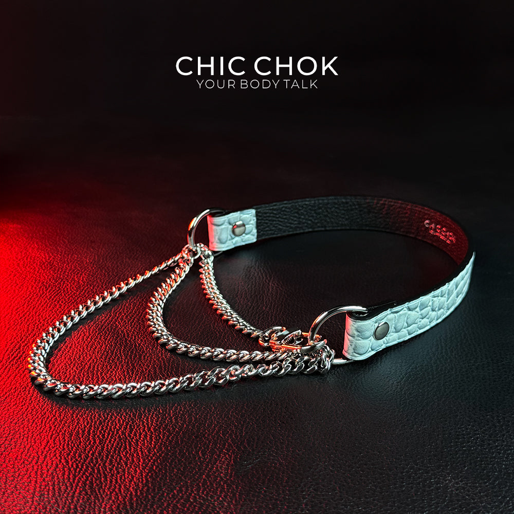 CHICCHOK [Breathless] Pulling Fashion and Fun Choker(Ice Blue Crocodile Texture)