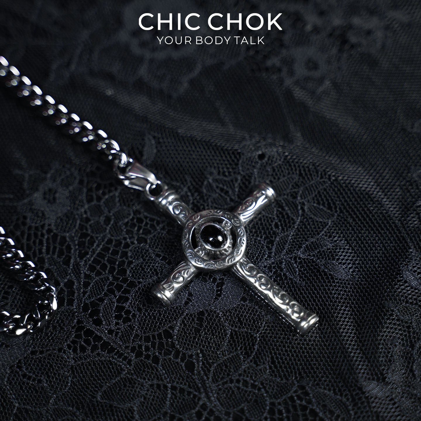 CHICCHOK Gloom Eye Crucifix Y-Lariat Necklace | Stainless Steel Cuban Link Chain | Gothic Vintage Zinc Alloy Cross Pendant Occult Jewelry