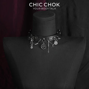 CHICCHOK Gear Prologue Genuine Leather Choker | Steampunk Industrial Gear Collar | Heavy Cyberpunk Multilayer Chain Subversive Body Armor