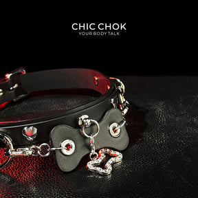 CHICCHOK [Puppy Love] Fashion Cute and Lovely Style, Shiny Bone Shape Pendant Daily Wear Leather Necklace Choker slipchaincollarwomen
