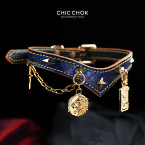CHICCHOK Astral Sequence Zodiac Choker Collection | Custom Genuine Cowhide & Snakeskin Collar | 12 Astrology Tarot Heavy Metal Neckwear