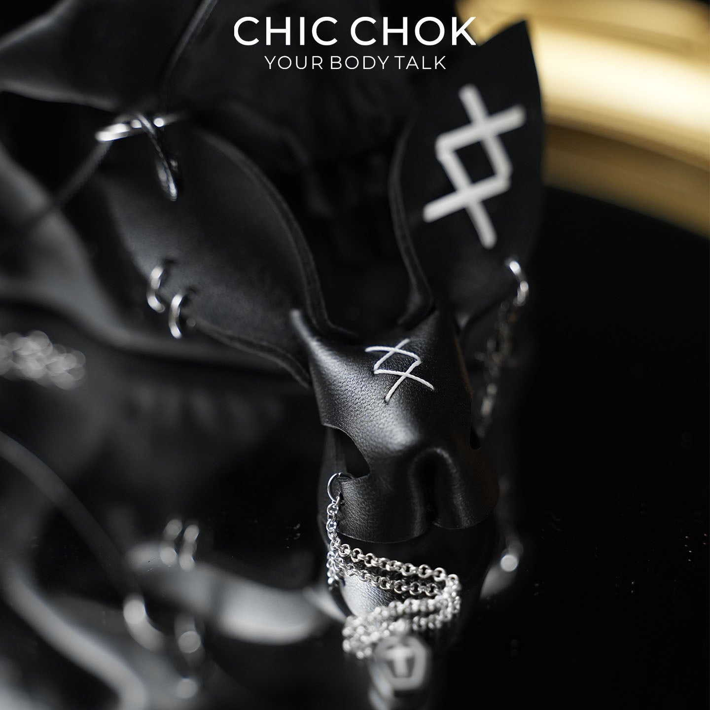 CHICCHOK Twin Shadow Rabbits | Matte Black Genuine Leather Dark Pendant | Gothic Cross-Sword Rune Accessory