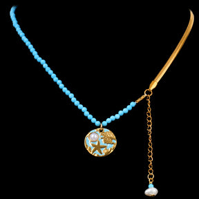 CHICCHOK Bohemian Enamel Ocean Beaded Necklace & Bracelet Set | Asymmetric Star Moon Pendant | Summer Beach Resort Y2K Jewelry