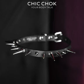 CHICCHOK Thorn Wasteland Genuine Leather Choker | Gothic Punk Rock Asymmetric Spike Collar | Luxury Heavy Metal Motorcycle Biker Subversive Jewelry