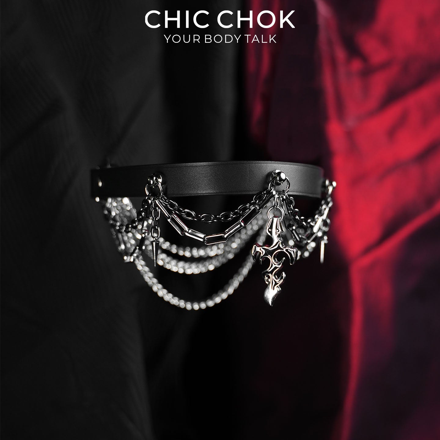 CHICCHOK Gothic Stigmata Choker | Top-Grain Genuine Leather Hollow Flame Pendant Necklace | Cyber Wasteland Industrial Collar