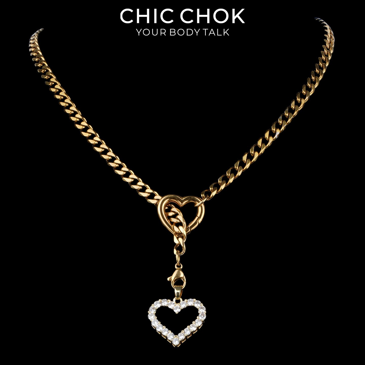 Kalung Y-Lariat Bintang Emas CHICCHOK | Rantai Kuba Baja Tahan Karat Berlapis Emas 18K | Perhiasan Coquette Liontin Hati Emas Hancur Bertekstur Antik