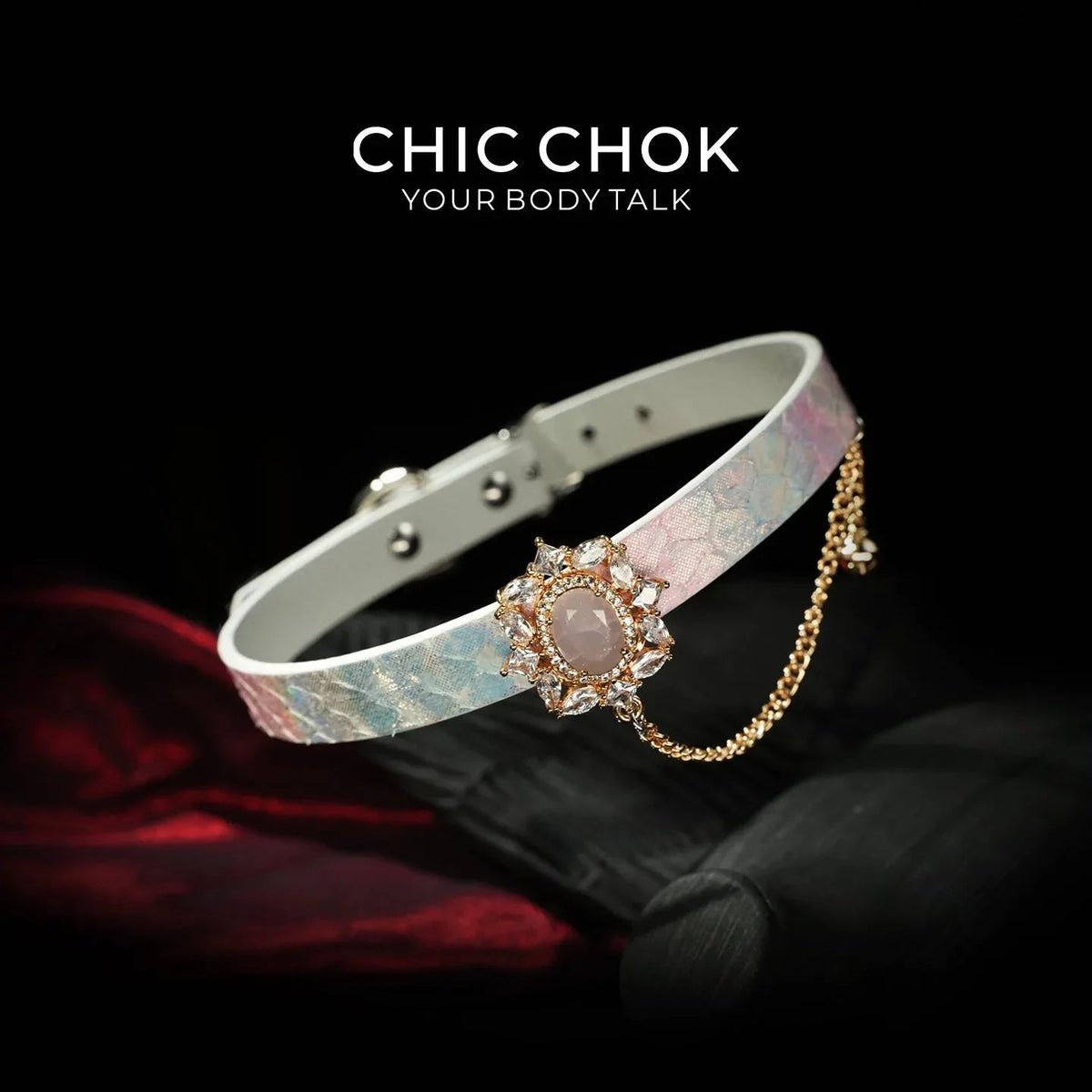 CHIC CHOK Rose crystal flower necklace – dazzling leather choker, Baroque punk style jewelry - CHICCHOK - Choker