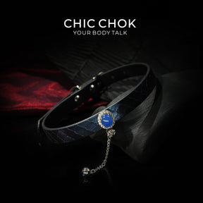 CHIC CHOK Purple Leather Necklace – Blue Gemstone Pendant and Tassel Chain, A Bold Fashion Item