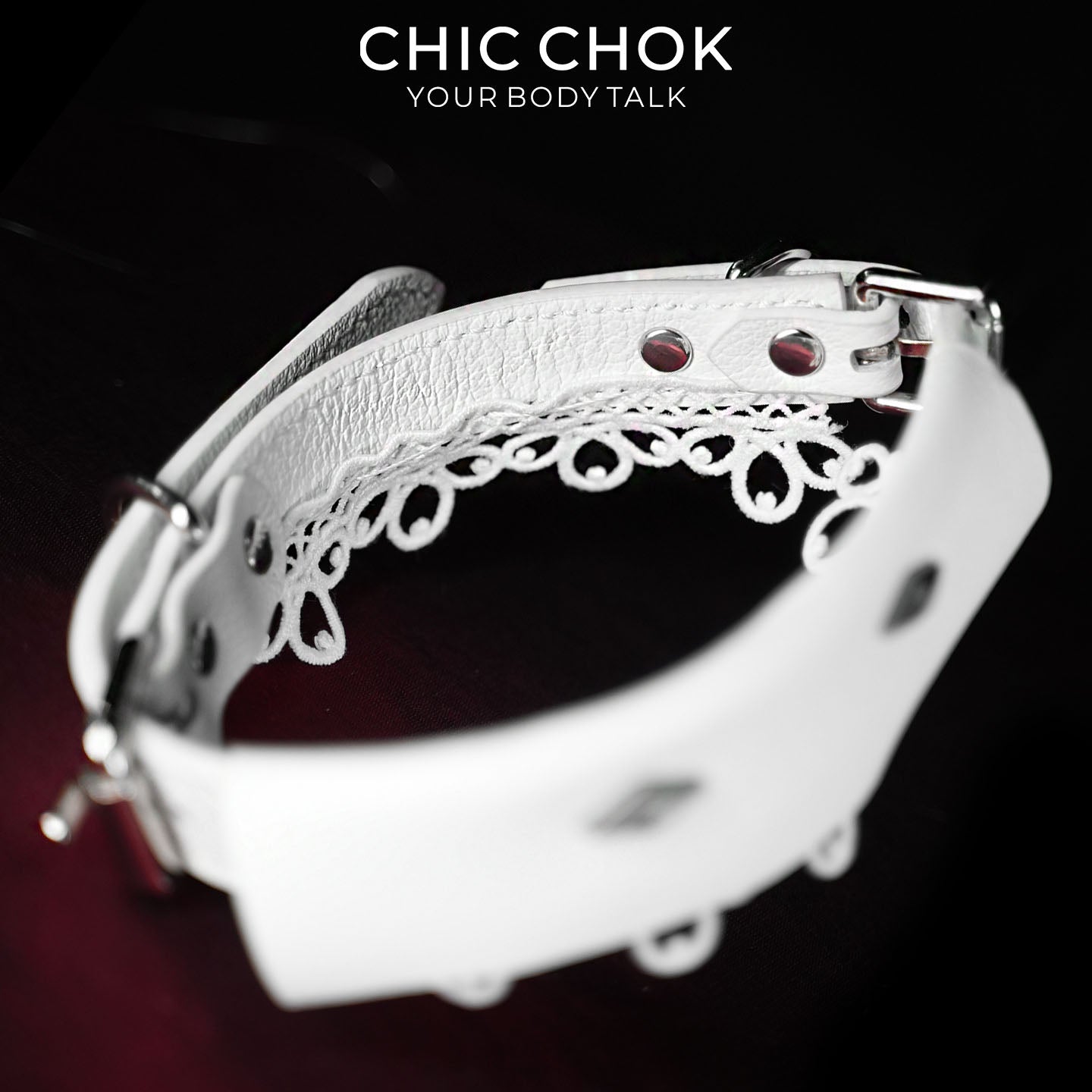CHICCHOK Sanctuary of Chaos | White Leather Lace Choker | Gothic D-Ring Collar