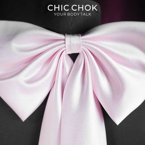 CHICCHOK Satin Bow Bone Covenant Choker | Coquette Pink Genuine Leather Collar | Gothic Rhinestone Paved Bone Charm Oversized Silk Bowknot Necklace for Sensitive Skin